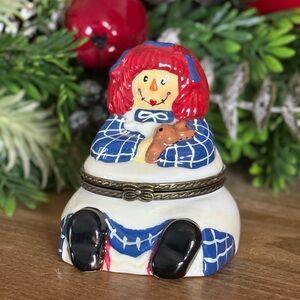 Rare Vintage Raggedy Ann Porcelain Trinket Box